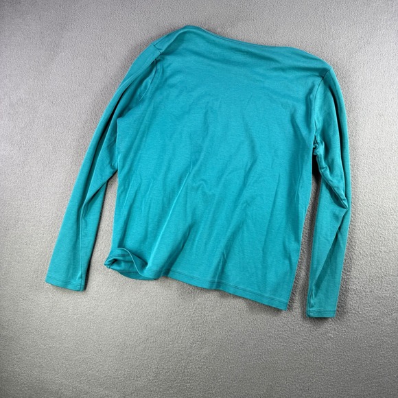 LL Bean Shirt Women M Long Sleeve Supima Cotton Teal Blue Lounge Travel Work - Picture 3 of 7